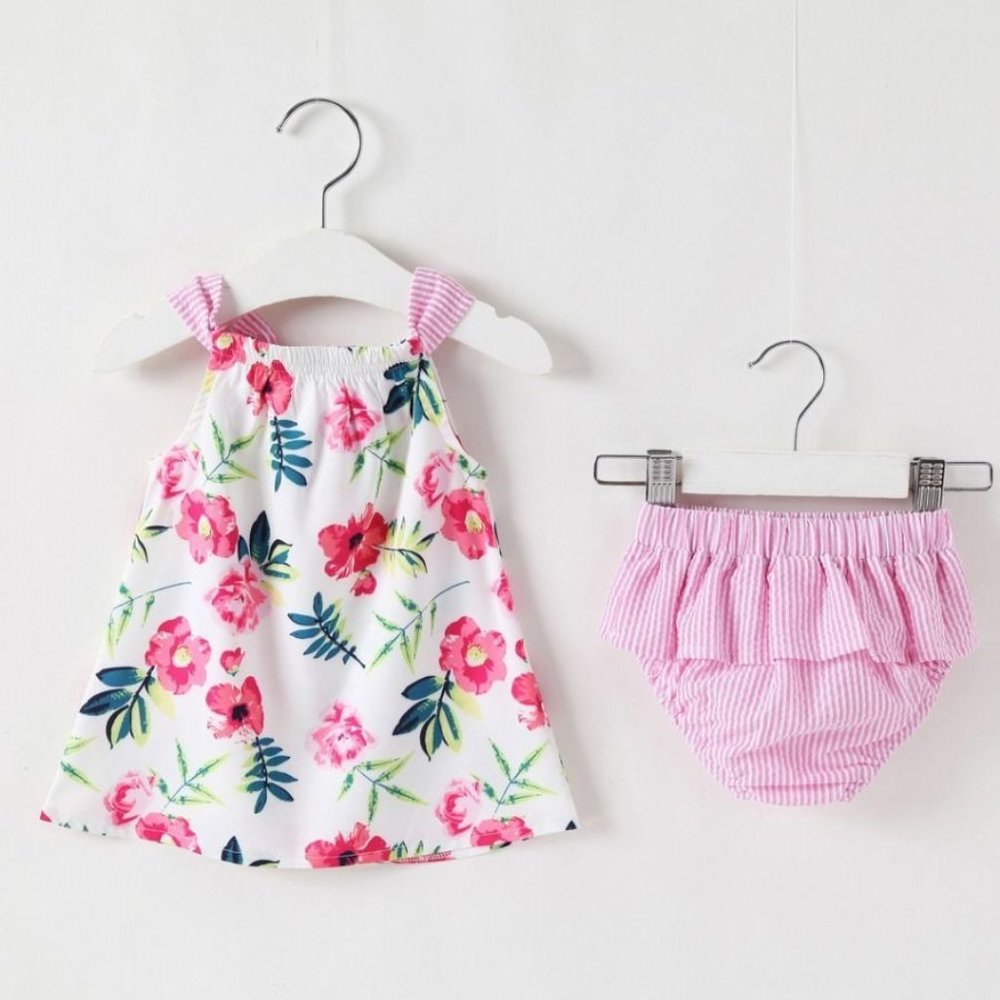 BABY GIRL FLOWER BOW SLEEVELESS TOP WITH SHORTS